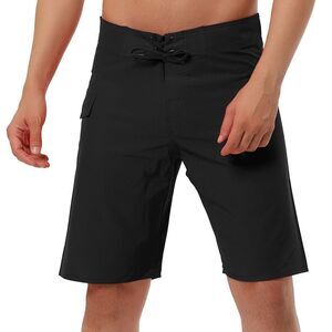 Board Shorts Solid Color Elastic Waist Drawstring Beach Swimwear Shorts Black